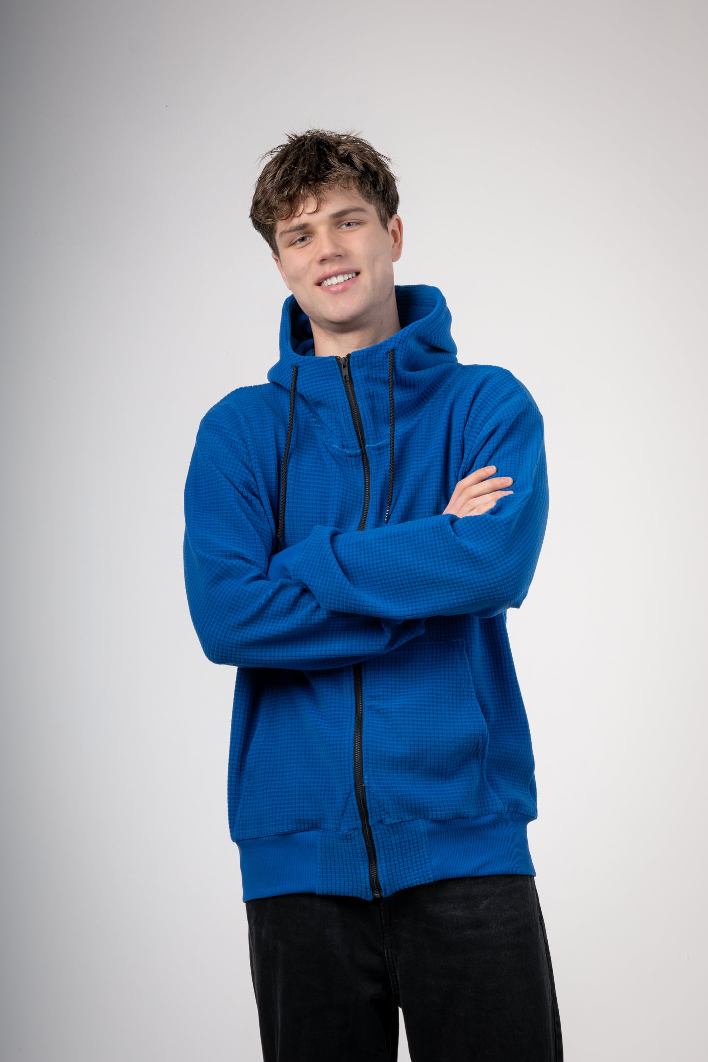 High-Neck Grid Fleece Jacket