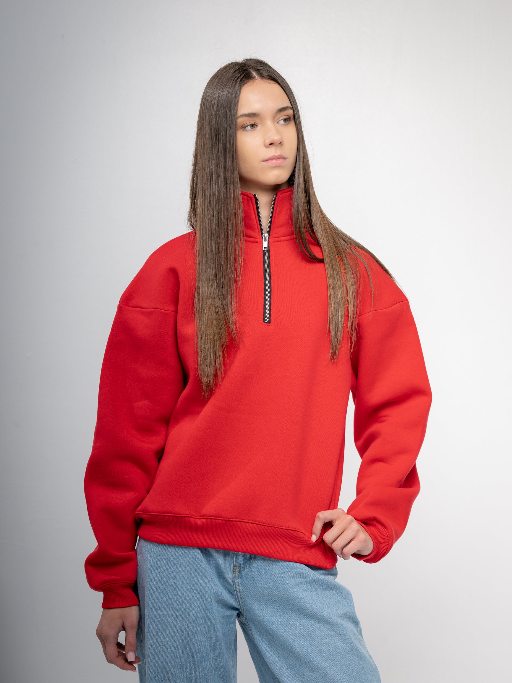 GF15 Unisex kokvilnas džemperis ar 1/4 rāvējslēdzēju 
