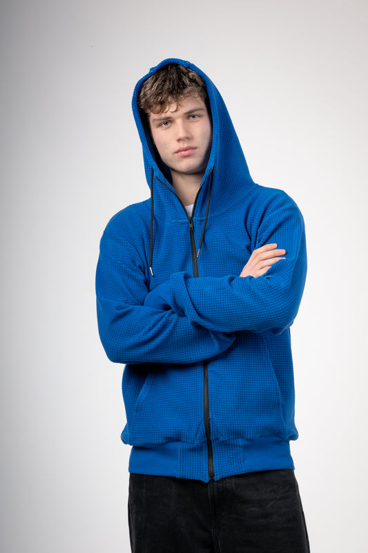 High-Neck Grid Fleece Jacket