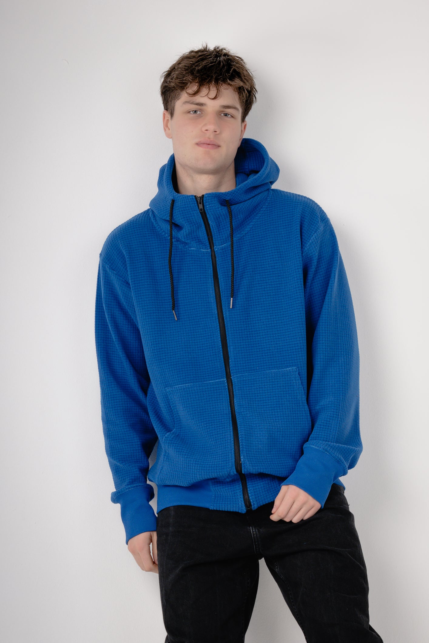 High-Neck Grid Fleece Jacket