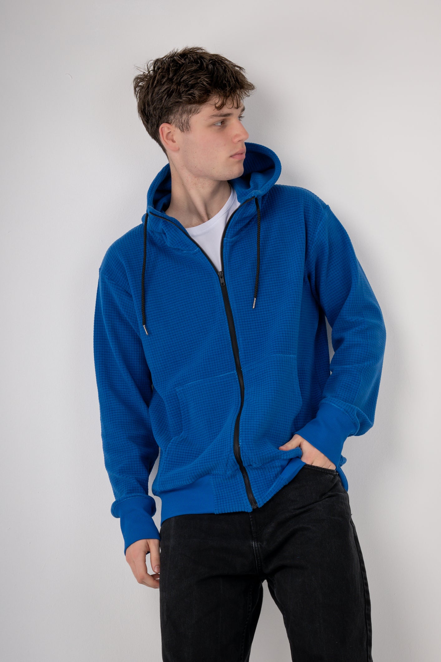 High-Neck Grid Fleece Jacket